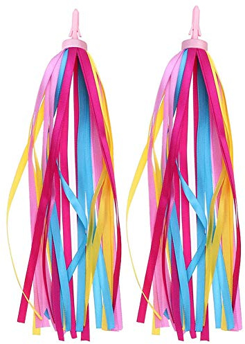 Ainkou 1 Pair Rainbow Bike Streamers for Girls Boys, 2pcs 10 Colorful Bicycle Handlebar Grips Tassel Ribbons (Yellow Pink)