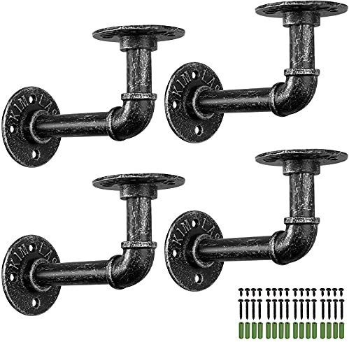 TANiCE Support Étagère Industriel Tuyau 4PCS Supports pour Étagère Industrielle Vintage avec Brides 25 * 19 * 4.5cm pour Bibliothèque Meubles de Bricolage Suspendus Étagère Murale Flottante-Argent
