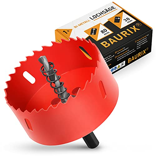 BAURIX Scie cloche bi-métal - Diamètre 80 mm - Bois, métal, cloisons sèches - Trous propres pour installation électrique, prises et passe-câbles