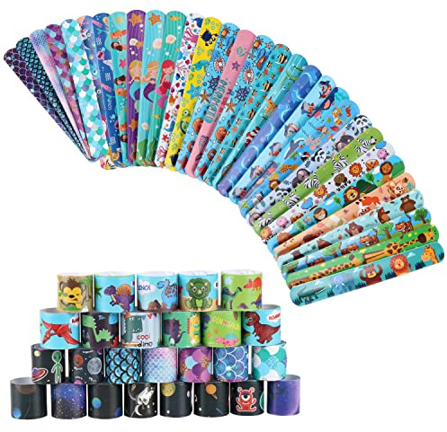 JSMTKJ Pulseras Slap 52Pcs Pulsera Bofetada Pulseras de Juguete Slap Pulsera Slap Bracelets Banda de Pulsera Fiesta Cumpleaños de Infantil Rellenos de Bolsa de Fiesta para Niños y Niñas