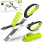 Tijeras para Hierbas, Multifuncionales Tijeras De Cocina de Acero Inoxidable 5 Hojas, Tijeras para Especias Cebollinos Verduras con tapa de Seguridad y Peine Limpieza para Hierbas, Cebollino, Perejil