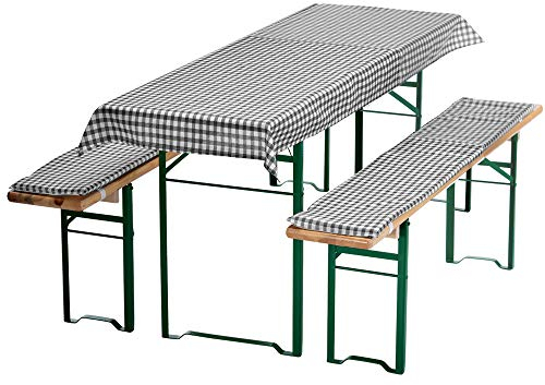 DILUMA | Bierbankauflagen Set Karo Grau | 1x Tischdecke 130x70 cm für 110x50 cm Biertische und 2X gepolsterte Bierbankauflage 110x25 cm | Auflagen Set für Bierzeltgarnitur | Gepolstert, ÖkoTex100