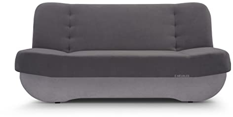 mb-moebel Sofa mit Schlaffunktion und Bettkasten, Kippsofa Schlafsofa Clic-Clack Couch für Wohnzimmer Federkern Sofagarnitur Polstersofa 192x90x87 cm - PAFOS (SORO 96 + 83 - Dunkelgrau + Hellgrau)