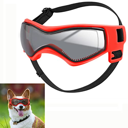 QUMY Dog Goggles UV Protection for Small to Medium Breed, Dog Sunglasses Windproof Anti-Fog Dustproof Snowproof, Puppy Glasses for Outdoor Riding Driving with Comfortable Frame Adjustable Straps