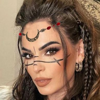 Fashband Boho-Mondkopfkette, goldene Vintage-Kopfbedeckung, rote Perlen, Festival-Haarschmuck, Blume, Braut, Hochzeit, Haarkette, Schmuck für Frauen und Mädchen