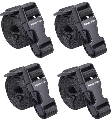 Masterwise Buckle Straps with Clips, Adjustable Nylon Straps with Buckle, Black 4 Pack (4‘x0.75“)