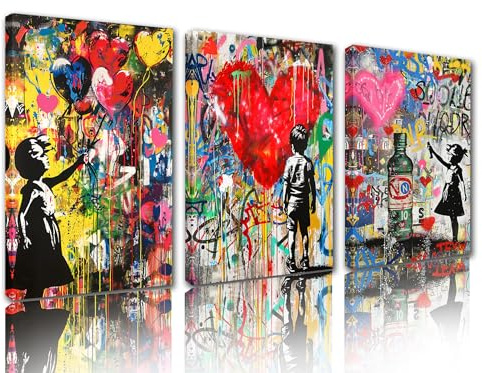 Tucocoo Banksy Wandbilder, buntes Graffiti-Gemälde, Leinwand, abstraktes kleines Mädchen, Luftballon, modernes Kunstwerk, Heimdekoration für Wohnzimmer, Schlafzimmer, Büro, gerahmt, fertig zum
