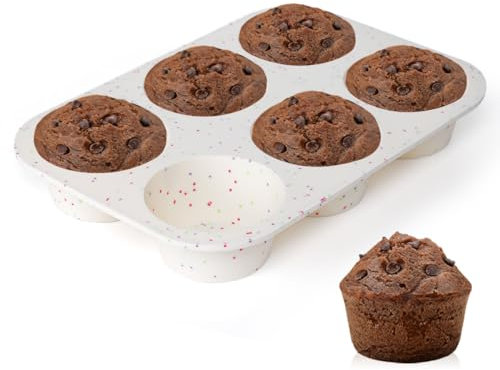 CAKETIME Jumbo Muffin Pan, 3.5 Inch Large Muffin Pan 6 Cup Silicone Jumbo Muffin Tin for Baking Giant Homemade Muffins, Cupcakes, Frittatas Non Stick 1 Pack Confetti