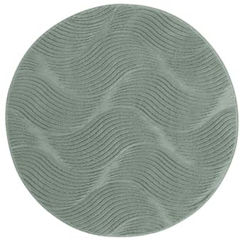 Taracarpet Kurzflor Boho Skandi Polyester Teppich in 3D Optik waschbar, pflegeleicht und robust ideal fürs Wohnzimmer, Schlafzimmer und Kinderzimmer auch als Badematte Grün Düne 120 cm rund