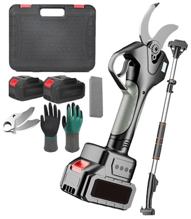 pedenencelia Forbici Elettriche Potatura,Display LCD,Carica 1,5 Ore,Tagliasiepi A Lama Sk5,con Asta Telescopica 210 Cm,Batterie 1500 mAh*2,2 Lame, Un Paio Guanti,per Potatura Alberi Giardin