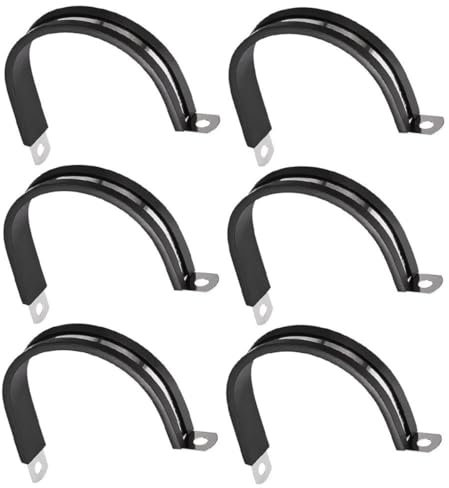 6 Pcs Cable Clamp, 100mm(3-15/16) Rubber Pipe Strap Rubber Cushioned 304 Stainless Steel Hose Clamp U Shape Metal Clamp Tube Holder for Tube Pipe Wire