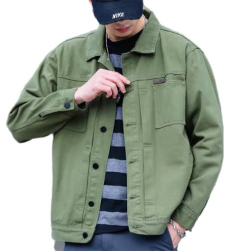 BASHAMAN Langarm Jacke Herren Regular Fit Klassisch Komfortabel Übergangsjacke Herren Jugend Vintage Trend Jeansjacke Herren Casual Mode Sport Licht Jacke Herren F-Army Green M