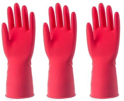 SXTYYH 3 Paires Gants De Nettoyage Réutilisable Gants en Caoutchouc for Le Lavage De La Vaisselle Imperméables Antidérapant Gants Menage for Gants De Cuisine, Gants Vaisselle(Red,3 Pairs_XL)