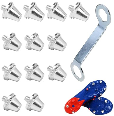 Msiud 12 Stück Fußballstollen Aluminium, Fußballschuhe Schraubstollen Set Fußball Studs Ersatzstollen Mit Stollenschlüssel Metall für Fußballschuhe und Rugby Schuhe Unisex 11/13mm