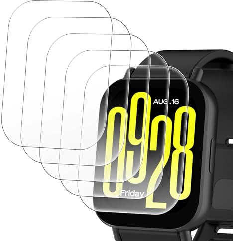 Simpeak Protector de Pantalla Compatible con Xiaomi Redmi Watch 5 Active, Anti-Arañazo, Dureza 9H, Sin Burbujas, HD Película Cristal Templado [5 Piezas]