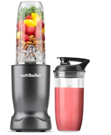 nutribullet Turbo Blender in Graphite - Powerful 1000W Motor Base & Rapid Extractor Blade - Easily Blends Frozen Fruit, Nuts & Ice - With 700ml & 500ml Cup & Lid to Go - For Smoothies & Juices