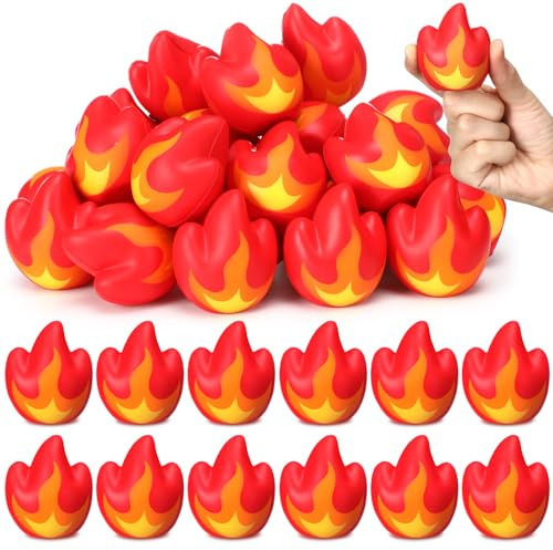Soulchen 24 Pcs Flame Stress Balls Funny Fire Squeeze Stress Relief Toys for Kids Adults Fire Themed Party Favors Fidget Appreciation Gifts for Office Coworker Birthday Office Stuffer (Flame)