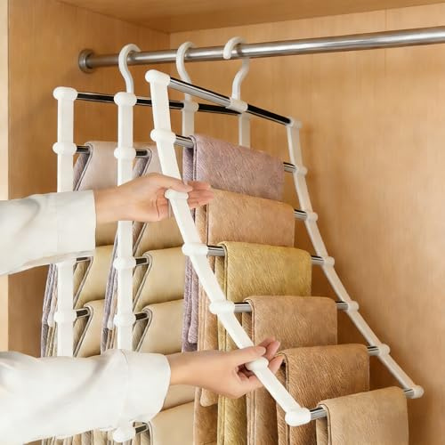 MZJAUVF Pack de 3Perchas para Pantalones, Perchas Pantalones Ahorra Espacio 6 Pisos, Pantalonero Extraible, Acero Inoxidable para Pantalones, Percha Pantalones para Colgar, Vaqueros, Toallas, Bufandas