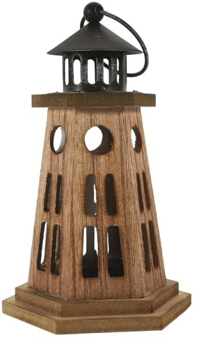 DIYEAH Kerzenhalter Leuchtturmform Holz Braun 13.5 X 13.5 X 28 cm | Leuchtturmform, Holz Vintage Design, Braun, FüR Zuhause Und BüRo, Geschenkgeeignet