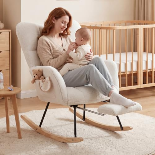 DEKKETO Fauteuil a Bascule Allaitement avec Repose-Pied, Blanc