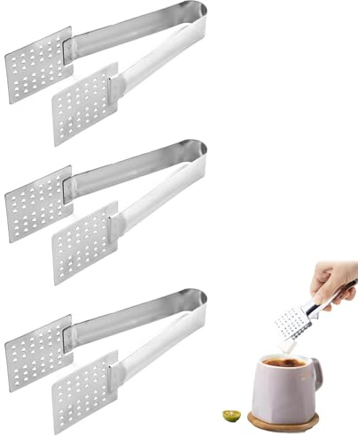 3 PCS Tea Bag Squeezer Tongs, Stainless Steel Tea Tongs Strainer Clip Spoon for Easy Tea Extraction, Loose Leaf Tea Bags, Ice Cubes, Sugar Cubes, Ergonomic Kitchen Tool for Hot Beverage Enjoyment