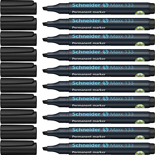 Schneider Maxx 133 Permanent-Marker mit Keilspitze (Strichstärke: 1-4 mm, nachfüllbar) 10er Packung schwarz