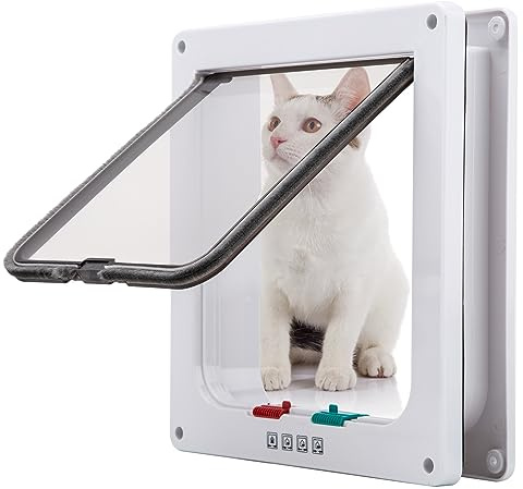 TKOOFN Gattaiola per Cani - Chiusura a 4 vie Portas per Gatti Porta per Animali Domestici Porta per Gattini, Cani di Piccola Taglia,Entrata e Uscita Controllabile (Bianco, M - 19 x 19,8 x 5,5 cm)