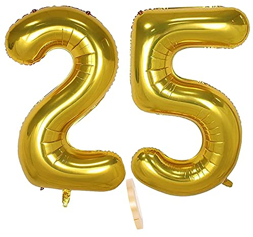 2 Ballons Numéro 25, Ballon 25 Ans Anniversaire Or XXXL 100cm Gold Géant Ballon Figurines Gonflable Hélium Feuille Chiffres Deco Pour Femme Homme La Décoration De Fête Mariage D'anniversaire