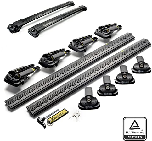 Turtle AIR1 | Dachgepäckträger Dachträger | Kompatibel mit Volkswagen T6 2014-; Dient der Montage von Dachboxen, oder Dachfahrradträger, Leiter | Robuste Konstruktion aus Aluminium | TÜV
