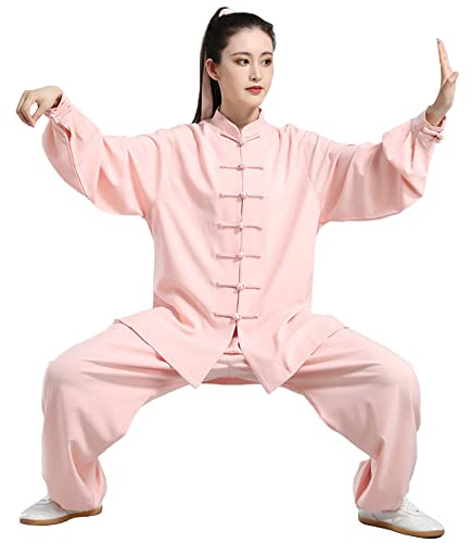 Tai-Chi-Kleidung für Herren und Damen, Kampfsportanzug, Film- und Fernsehuniform, Übungskleidung, Taijiquan-Aufführungskleidung, lockere, langärmlige chinesische Stil-Meditation, Blau-Groß (Rosa XL)