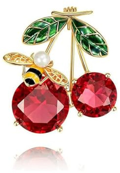 Spilla in strass Ape Ciliegia per donne e ragazze, tonalità dorata, perla rossa Cz smaltata,spille con risvolto a forma di frutto di animale, accessori per abito per cappello, borsa, costume,cravatta,