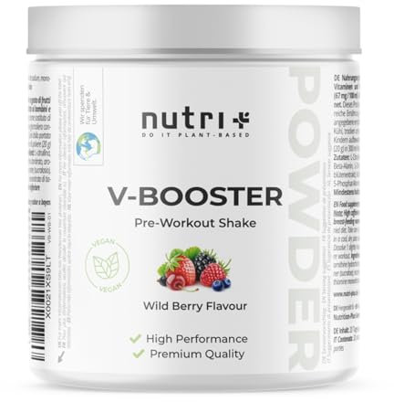 Nutri + Pre-Workout Booster Wild Berry - hautement dosé + vegan - Caféine Citrulline L-Arginine Creapure ß-Alanine Bétaïne HCL 400 g