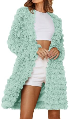 Angxiwan Cardigans for Women Women's 2023 Winter Faux Jackets Fall Fashion Open Front Long Shaggy Coat Outerwear Oversized Shirts for Women Lightweight Cardigan Women