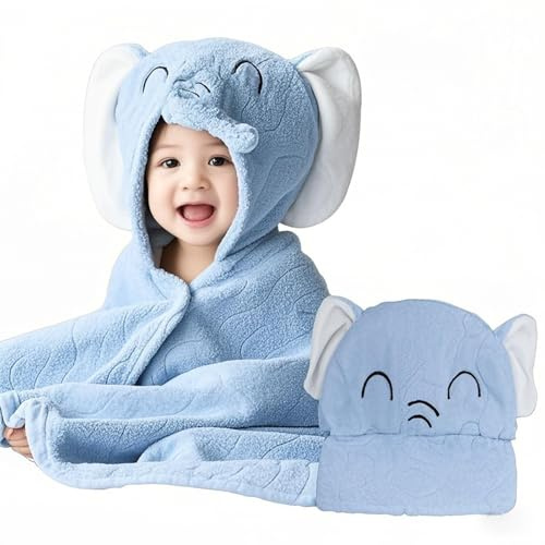 ICKEYOU Söt babyhandduk med djurhuva, mjuk korallfleece babyhandduk med huva, stor badhandduk för småbarn (68,6 x 140,7 cm), ultraabsorberande badhandduk med huva för spädbarn