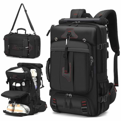 Rucksack mit Schuhfach, 35/60/80 l, großes Fassungsvermögen, Reiserucksack, multifunktionaler Wanderrucksack, geeignet für Reisen, Camping, Bergsteigen, Fitness, Outdoor-Sport., einfarbig, 80L