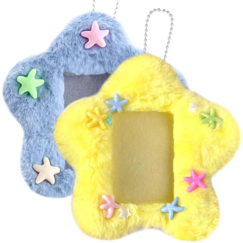 EJRUP Porta Tarjetas Identificativas 2 fundas de tarjetas de peluche con forma de estrellas lindas de 3 pulgadas, modelos amarillo y azul, adecuadas para el almacenamiento diario de tarjetas