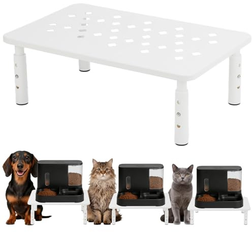 Midollarle Elevated Cat Food Stand, Adjustable Height Automatic Feeder Stand for Cats Dog Pet Feeding station, Cat Feed Table Suitable for Most Automatic Pet Feeders & Water Dispensers(White)-Non slip