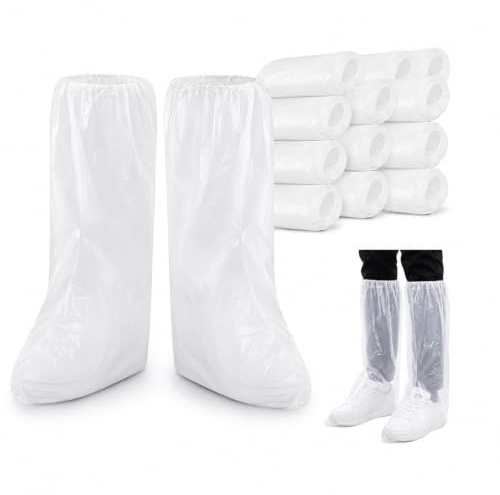Parspetil 10 Pairs Disposable Shoe Covers,Non-Slip Waterproof Plastic Boot Covers for Rain Outdoor Travel Hospital