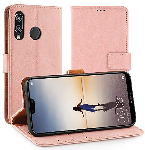 Simpeak Funda Compatible con Huawei P20 Lite (5,99 Pulgadas), Funda Libro Cuero Compatible con Huawei P20 Lite Soporte Plegable/Ranuras- Rosa