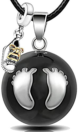ICOOM Bola de grossesse avec Cordon et Grelot Collier pour Femme Enceinte clochette Pendentif harmony ball “Appeleur d’anges ” Bijou musicale Carillon Boule pour Maternité Cadeau (114 CM, ARG-BABY)