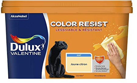 Dulux Valentine Color Resist Pièces à Vivre - Peinture Intérieure Murs, Plafonds, Boiseries - Lessivable et Résistante - Couleur : Jaune Citron - 2,5 L - 5351569