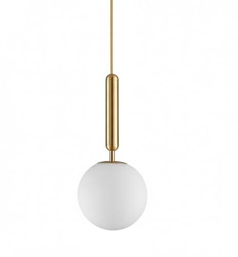 LFsem Suspension à Globe en Verre Blanche pour Chambre, Lampe Suspendue de plafond Moderne Dorée E27, Lustre pour Salon et Salle à manger