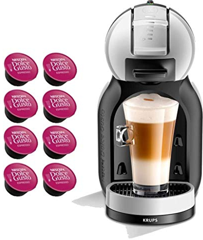 KRUPS DOLCE GUSTO MINI ME YY3888FD • Machine à café Automatique 15 bars • Cafetière expresso et autres boissons + Cadeau (MINI ME • Gris + 8 Capsules)