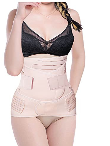 SHYL~JIER Envoltura postparto para el vientre 3 en 1 después del parto Apoyar la recuperación – Cinturón de vientre/cintura/pelvis para mujer, moldeadora del cuerpo (Large, beige)