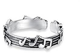 TYERY Anillo de Plata S925, Damas Retro Pequeña Nota de Apertura Cinco Líneas Partitura Musical Niña Corazón Joyería de Manoanillo de plata s925, Apertura regulable