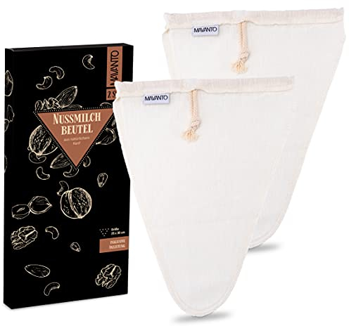 Nussmilchbeutel Hanf 25 x 30 cm für selbstgemachte Nussmilch - Umweltfreundliches Passiertuch wiederverwendbar & waschbar (V-Form, 2x Stück)