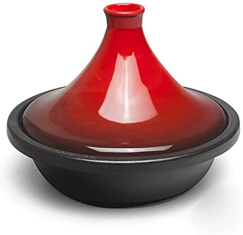 GLP Tajín de hierro fundido, tangina de hierro fundido esmaltado con tapa para diferentes estilos de cocción y ajustes de temperatura, colorido, azul (color: rojo)