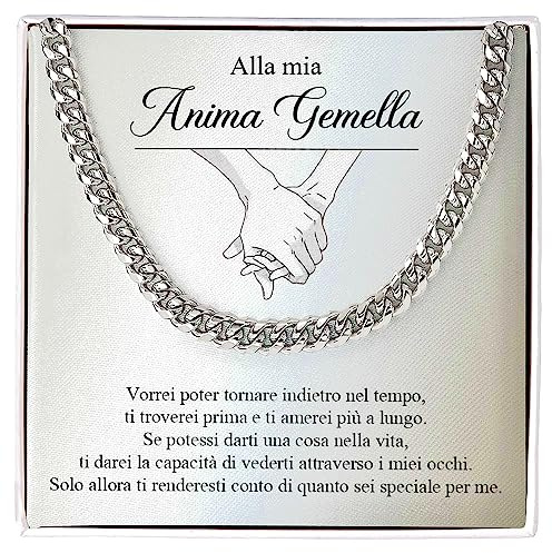 Bramart Collana Cubana Uomo - Idee Regali anniversario (Grigio - Anima Gemella, Acciaio inossidabile lucidato)