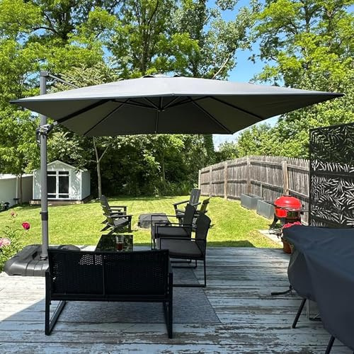 PURPLE LEAF Ombrellone Decentrato 3 x 3 m Quadrato Ombrellone da Giardino Esterno Inclinabile e Rotazione 360°, 8 stecche in Alluminio Tessuto 240 g/m² con Protezione UPF 50+, Grigio chiaro