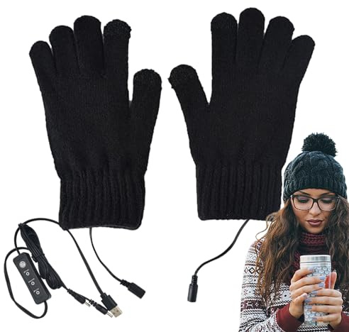 Samuliy Heated Gloves | Touch-screen USB Rechargeable Motorcycle Gloves - 3 Adjustable Temperature Knitting Wool Hand Warmer Gloves For Women, Kids, Hunting, Camping